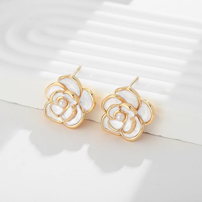 CLASSYZINT Gold/White/Red/Black Flower Stud Earrings For Women