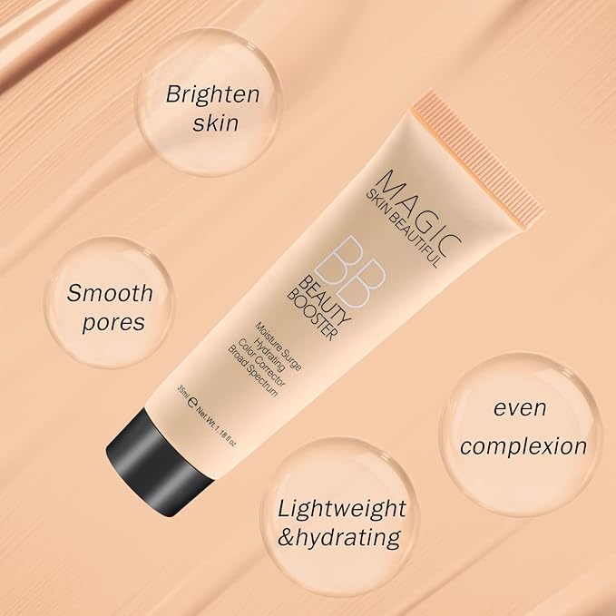 Boobeen Hydrating BB Cream, Full-Coverage Foundation & Concealer, Color Correcting Tinted Moisturizer BB Cream for All Skin Types - Evens Skin Tone (2 Pcs)