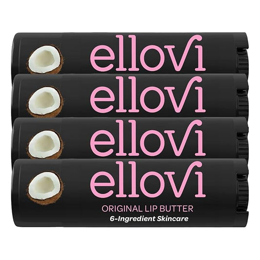 Natural Lip Butter Lip Balm - Original - Pure Enough to Eat - Made With Just 6 Vegan Ingredients - 100% Natural & Organic Moisturizing Lip Care for All Day Hydration (4-Pack)