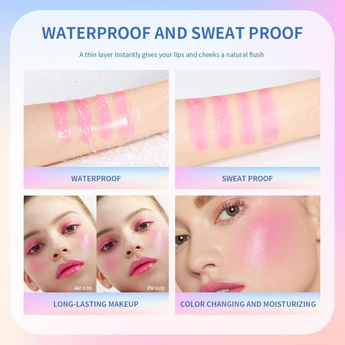 Color Change Blush Clear Liquid Blush Cream Moisturizing Blusher Halo dyeing naturally Blush Rouge Multi-use Makeup Cream For Cheeks Face Lips Waterproof Blush Gel Lip Oil (#1)