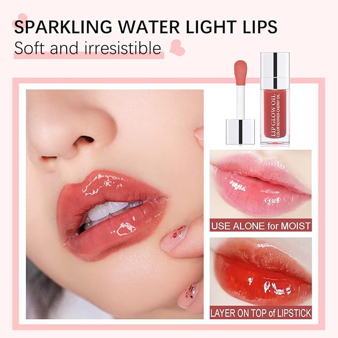 Hydrating Lip Glow Oil, Plumping Watery Lip Gloss, Refreshing Moisturizing Lip Oil Tinted Lip Balm, Lasting Nourishing Revitalizing Lip Tint Lip Care (07# Raspberry Red)