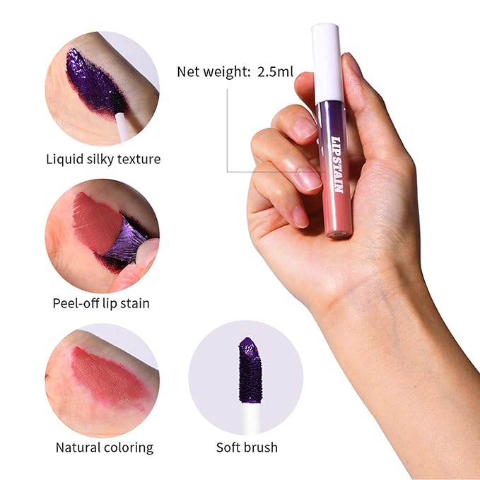 Dulele 3PCS Peel Off Lip Stain, Matte Peel Off Lip Gloss Long Wear Lip Stain Peel Off Lipstick Set, Waterproof Highly Pigmented Peel Off Lip Tint Stain (Pink, 1)