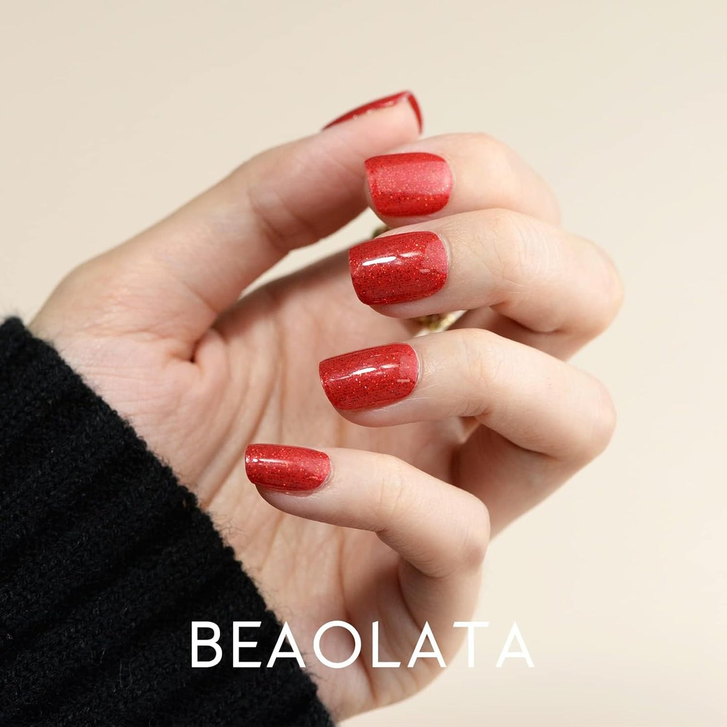 Nail Polish Strips, 32PCS Salon Quality Wraps, Long Lasting Gel Nail Stickers for Women Easy Apply& Remove (Red Velvet Ribbon Glitter)