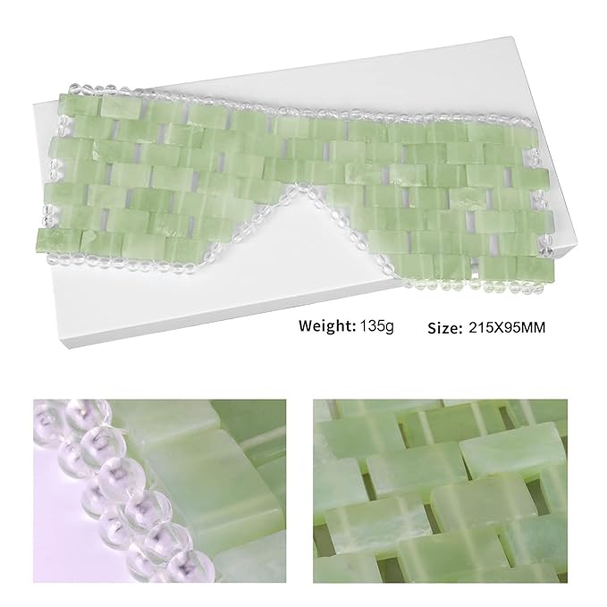 Jade Eye Mask 100% Natural Real Jade Stone Reusable Eye Mask for Hot & Cold Anti Aging，Headache and Migraine Relief Jade Mask for Women Men (Light green jade)