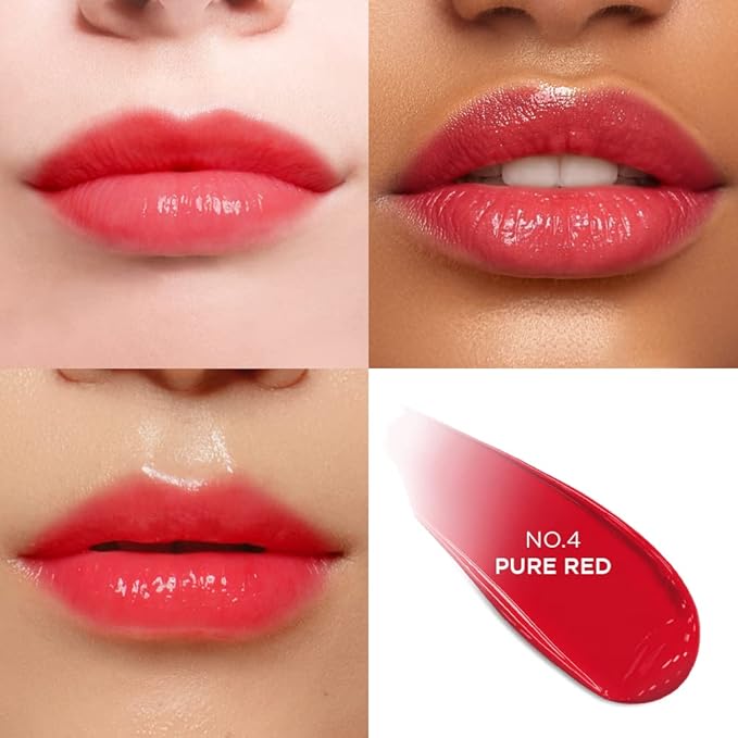 DEWYCEL TINTOURING BALM | #4 PURE RED | Non-Sticky Moisturizing & Hydrating Tinted Lip Balm for Chapped Lips | Natural Color Lip Glow Balm