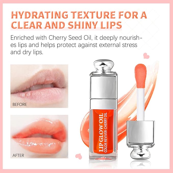 Hydrating Lip Glow Oil, Moisturizing Plumper Lip Gloss, Transparent Plumping Balm, Tinted Balm Care 0.2 OZ - 007 RASPBERRY