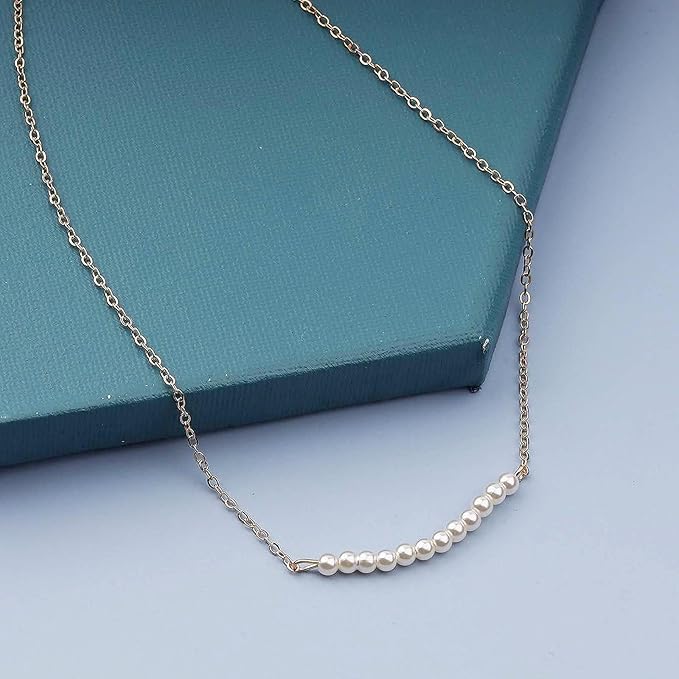 Boho Pearl Pendant Necklace Gold Pearl Bar Choker Necklace Bridal Pearl Chain Necklace Wedding Necklace Jewelry for Women and Teen Girls
