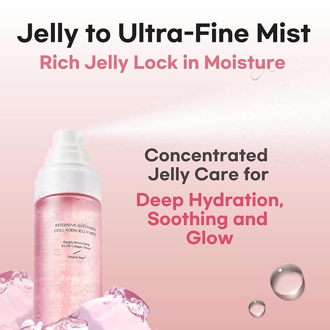 Intensive Soothing Collagen Jelly Mist, Deep Hydration, Elasticity, Moisturizer, Glow & Dewy, Face mist, Spray, Hyaluronic Acid, Lightweight Gentle for All Skin, Korean Skin Care 3.38 fl oz