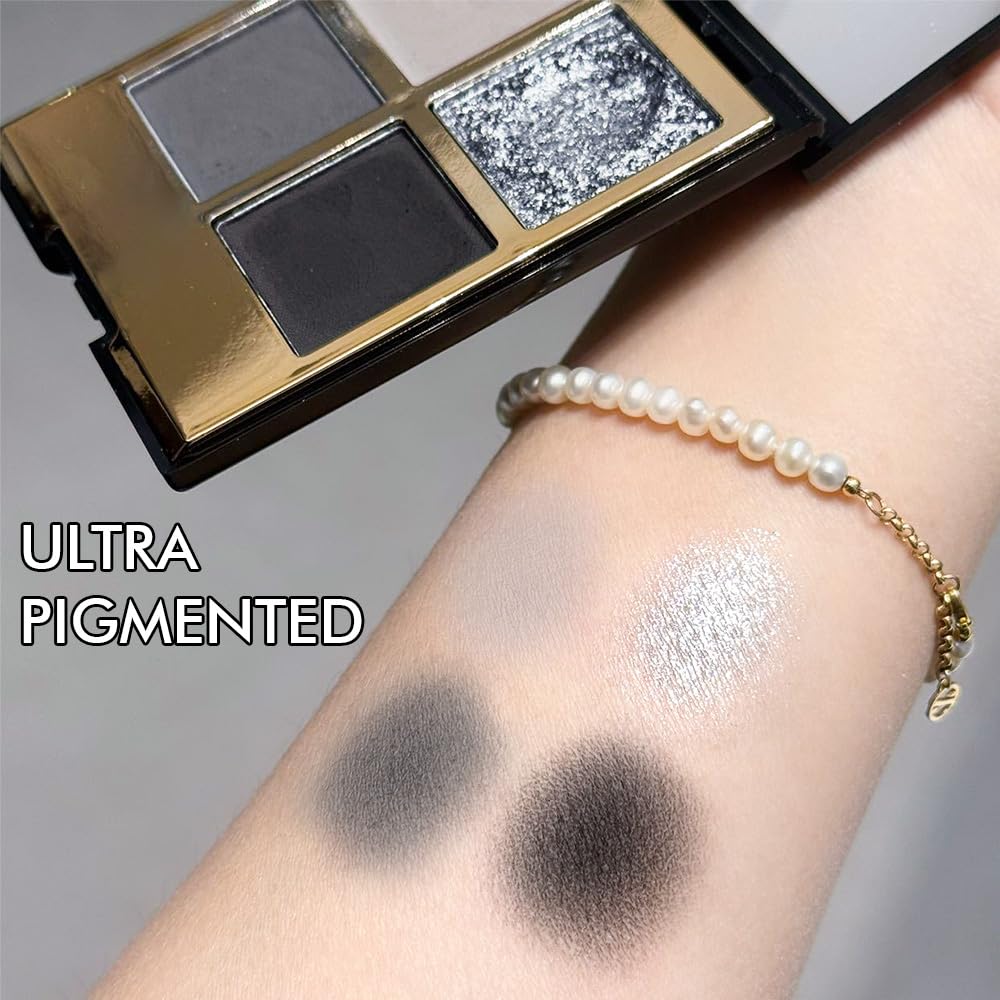 4 Colors Eyeshadow Makeup Palette,Black Gray Natural Neutral Nude Smoke Eye Shadow Palette with Mirror,Long Lasting Naturing-Looking,Waterproof,Travel Size