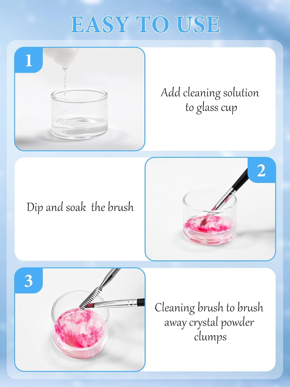 EBANKU 120ml Acrylic Nail Brush Cleaner, 3 in 1 Nail Art Brushes Conditioner Nail Brush Clean Solution Quickly Clean With Glass Cup and Scrub Brush for Solid Gel Polish/Nail Extension Gel