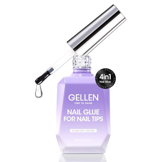Gellen 4 in 1 Nail Glue for Nail Tips, 18ML Nail Gel Glue for Soft Gel Nails Tips and Clear Press on Nails, Long Lasting Easy Nail Extension Gel, UV Led Lamp Needed
