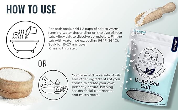 Natural Elephant Dead Sea Bath Salt | 2 Pound Bag | 100% Natural and Pure| Fine Grain | Perfect for Bathing and Soothing Soaks