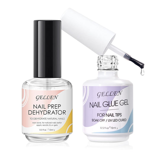 Gellen Gel Nail Glue and Nail Dehydrator, 15ml Nail Gel Glue for False Nail Tips and Clear Press on Nails, Acid Free Nail Prep Dehydrator, Soak Off UV Led Lamp Needed Strong Adhesive Nail Gel