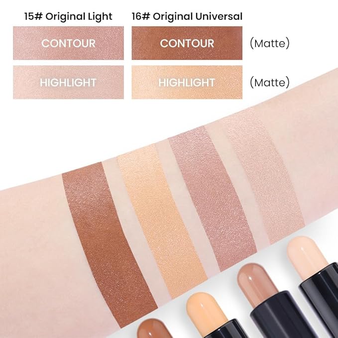 evpct 2in1 Face Shaping & Contouring Stick Cream Contour Concealer Bronzer Stick Makeup Kit for Face Highlighter Makeup Stick contorno maquillaje de maquillaje, ORIGINAL Light + ORIGINAL Universal