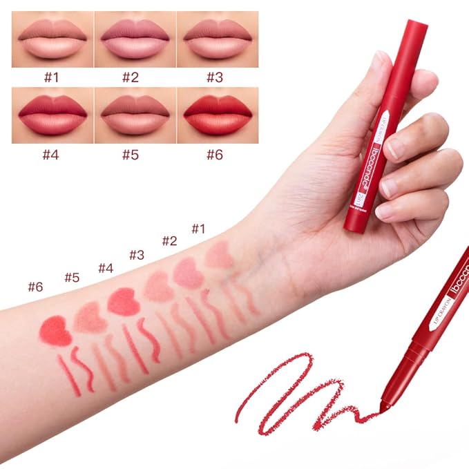 ibcccndc 6PCS Lip Liner and Lipstick Set - High Pigmented Creamy Matte Lip Liner Pencil Set for Girls and Women, Lip Makeup Gift Sets - Includes Nude and Red Lip Liners, Waterproof Formula (A)