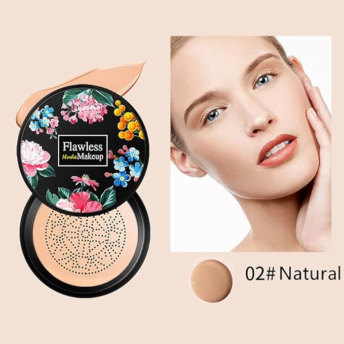 Beauty Glazed Mushroom Head Air Cushion CC Cream Foundation Cover Concealer Makeup Moisturizing Brightening Pigment Liquid Foundation, Even Skin Tone Makeup Base BB # 02 Naturel