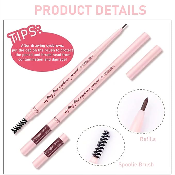 Eyebrow Pencils for Women,1Pack Micro Eyebrow Pencil Waterproof Smudgeproof,Ultra-Precise Tip Long-Lasting Brow Pencils for Natural Looking Eyebrows,Built-In Spoolie Brush,02 Milk Tea Brown.