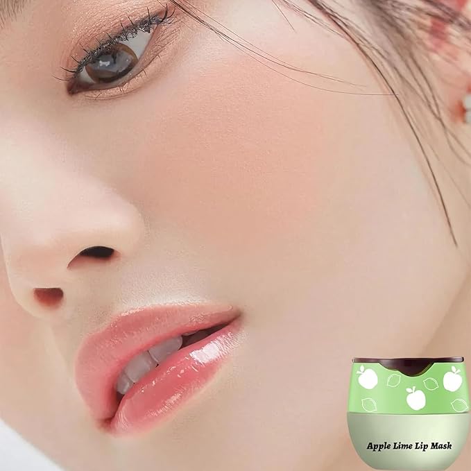 Apple Lime Sleeping Lip Mask, Bee Lip Balm Lip Mask Honey Pot, Lip Mask Overnight Propolis Moisturizing Lip Balm with Stick, Hydrating Repair Prevention Dry & Cracked Lip Scrubs Exfoliato
