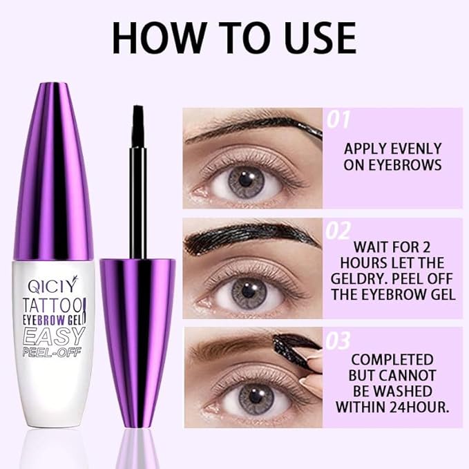 2pcs Black Tattoo Eyebrow Gel Tinting, Waterproof & Transfer-proof for Fuller Brows, Suitable for All Skin Types (Black, 2Pcs)