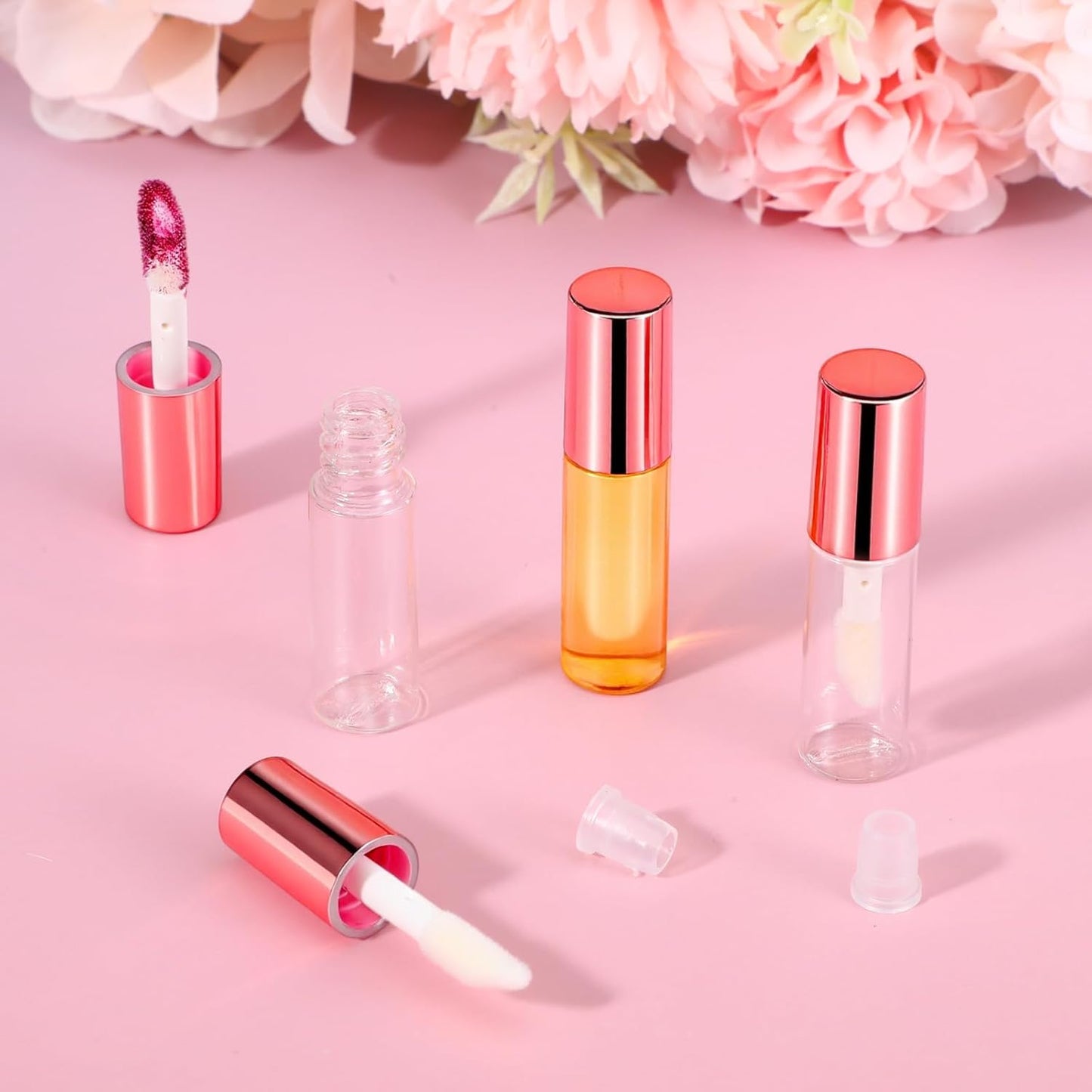 10 Pcs Empty Lip Gloss Tubes, 1.2ml Mini Refillable Lip Balm Bottles with Rubber Insert and Brush Clear Plastic Lip Balm Gloss Containers for Samples Lips Balms Travel Split and DIY Makeup