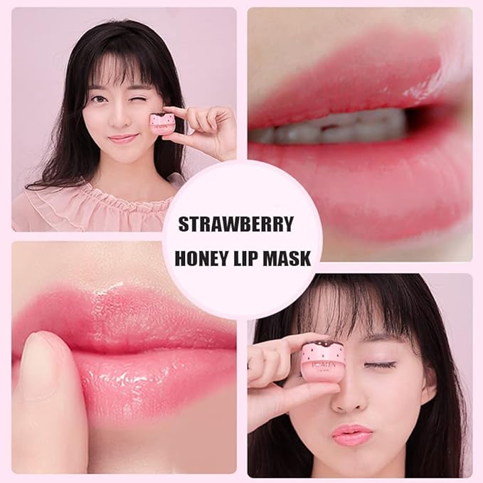 Strawberry Lip Balm Honey Pot, Hydrating Prevention Dry and Cracked Lip Scrubs Exfoliator, Reduces Lip Lines, Moisturizing Lip Balm Sleeping Lip Mask