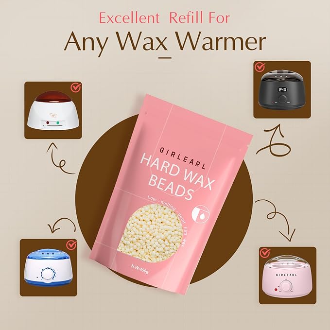 Hard Wax Beads, 1lb Wax Beans for Hair Removal, Hard Wax for Sensitive Skin at Home, Wax Refill Perfect for Eyebrow, Facial, Brazilian Bikini, Legs and Full Body for Women and Men (Cream)