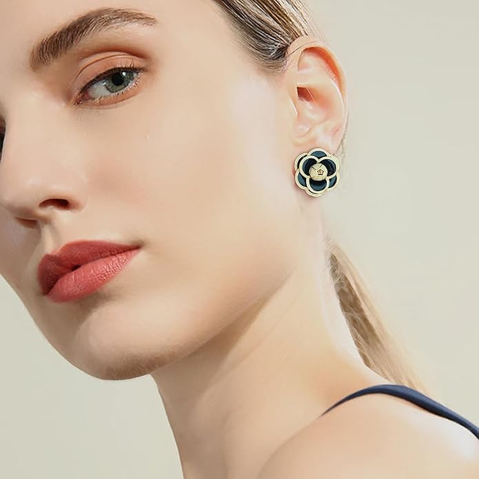 CLASSYZINT Gold/White/Red/Black Flower Stud Earrings For Women