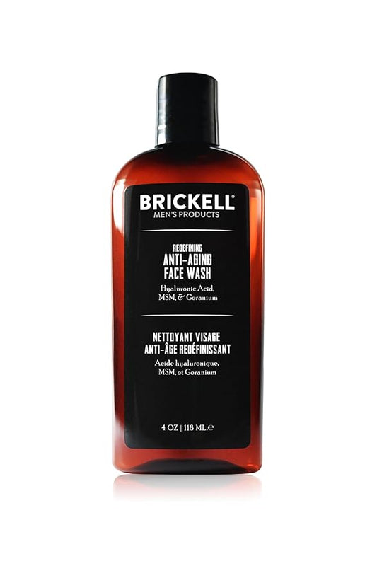 Brickell Men's Redefining Anti-Aging Face Wash For Men, Natural and Organic, Foaming Gel Face Wash Firms & Plumps Skin to Reduce Signs of Aging (Scented, 4 oz)
