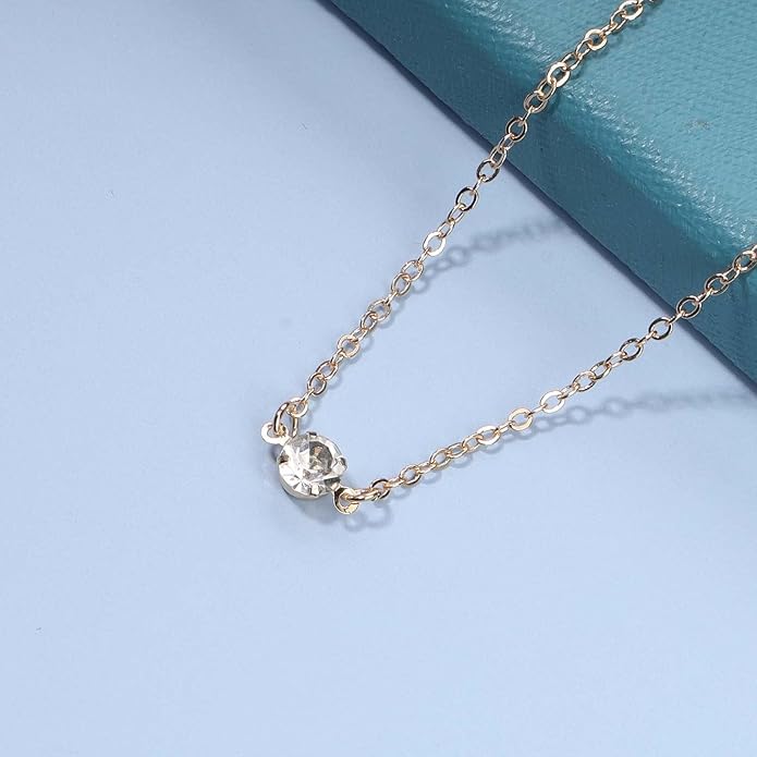 Boho Tiny Crystal Choker Gold Clear Quartz Pendant Necklace Minimal Dot CZ Choker Necklace Simple Everyday Necklace Wedding Necklace Jewelry for Women and Girls Gifts