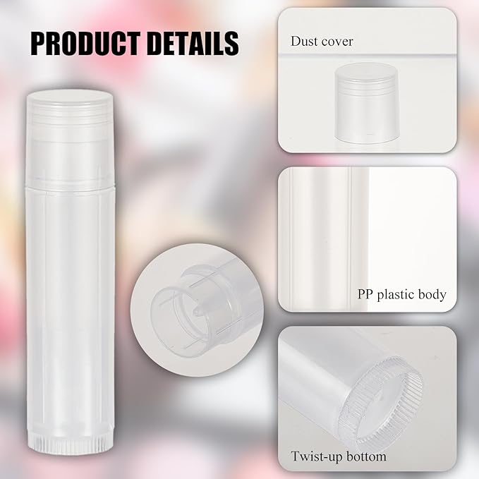 NICENEEDED 15 Pcs Lip Balm Tubes, Empty DIY Lipstick Tubes, Refillable 5g Lip Balm Containers Plastic Lip Gloss Tubes Deodorant Containers with White Caps Twist Tubes for making Gifts, Travel