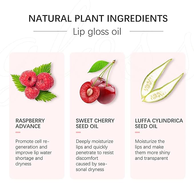 Hydrating Lip Glow Oil, Moisturizing Plumper Lip Gloss, Transparent Plumping Balm, Tinted Balm Care 0.2 OZ - 006 BERRY
