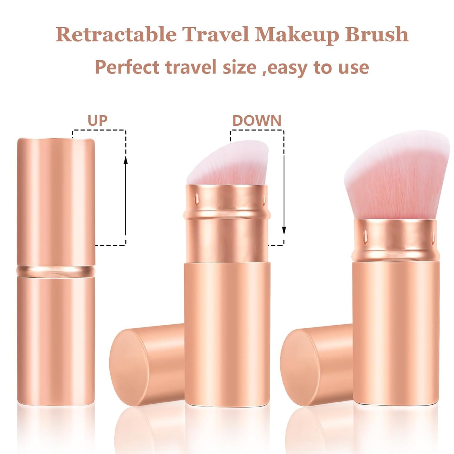 Falliny Retractable Kabuki Makeup Brush, Angled Travel Powder Blush Brush Foundation Makeup Brush with Cover for Blush, Sunscreen,Bronzer, Buffing, Concealer,Highlighter, Powder Cosmetics