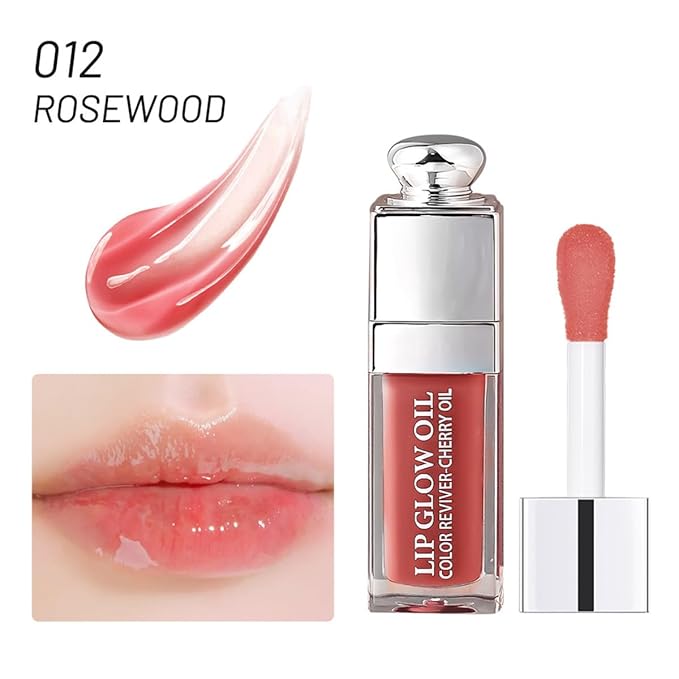 Hydrating Lip Glow Oil, Moisturizing Plumper Lip Gloss, Transparent Plumping Balm, Tinted Balm Care 0.2 OZ - 012 ROSEWOOD