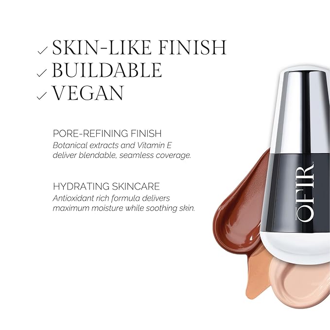 OFIR Skin Satin Medium Coverage Foundation | Lightweight Foundation Makeup with Vegan Formula | Blue Light Protection & Non-Creasing for Long-Lasting Wear | 1 FL OZ (Almond - Medium Neutral)