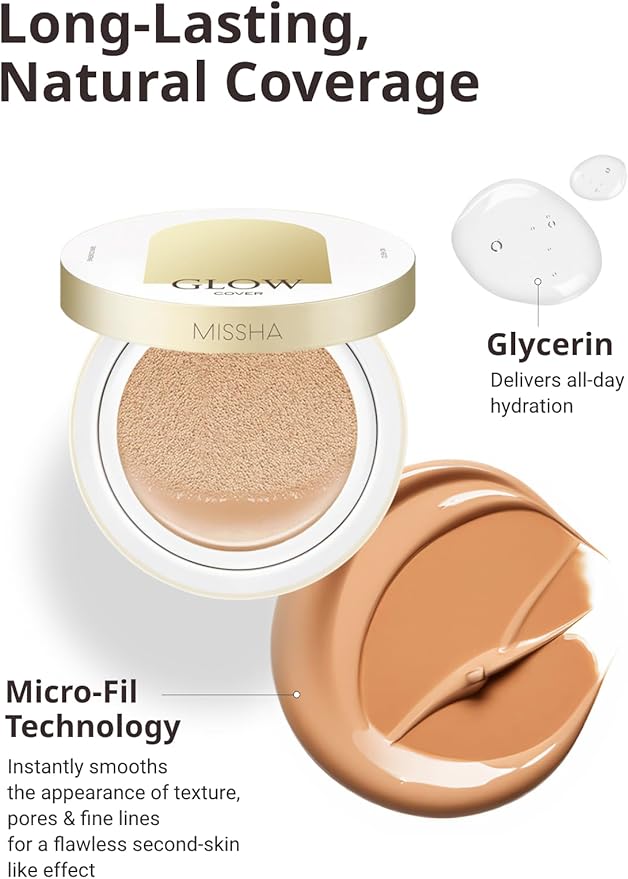 MISSHA Glow Cushion No.27 Honey Beige for Tanned Skin Radiant & Moisturizing Skin with Buildable Coverage