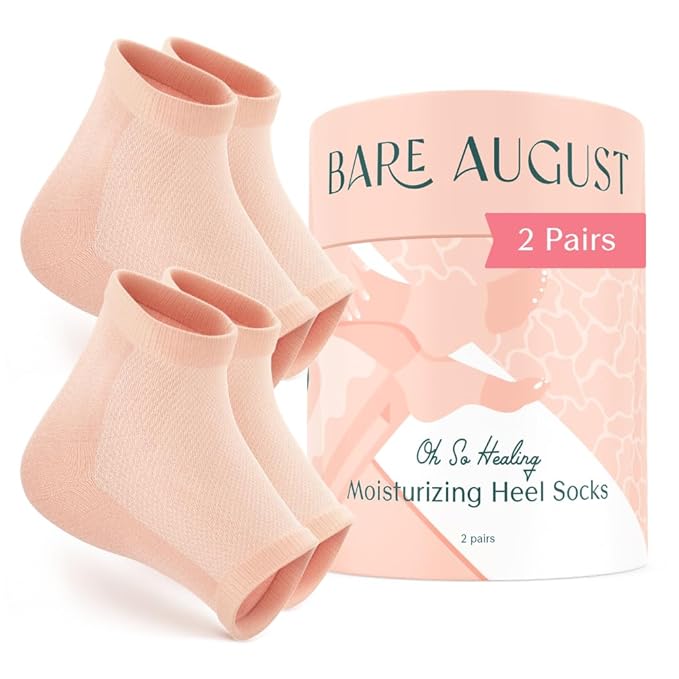 Bare August Moisturizing Heel-Repair Gel Socks – Overnight Spa Sleep Socks for Dry, Cracked Heels & Soft Feet