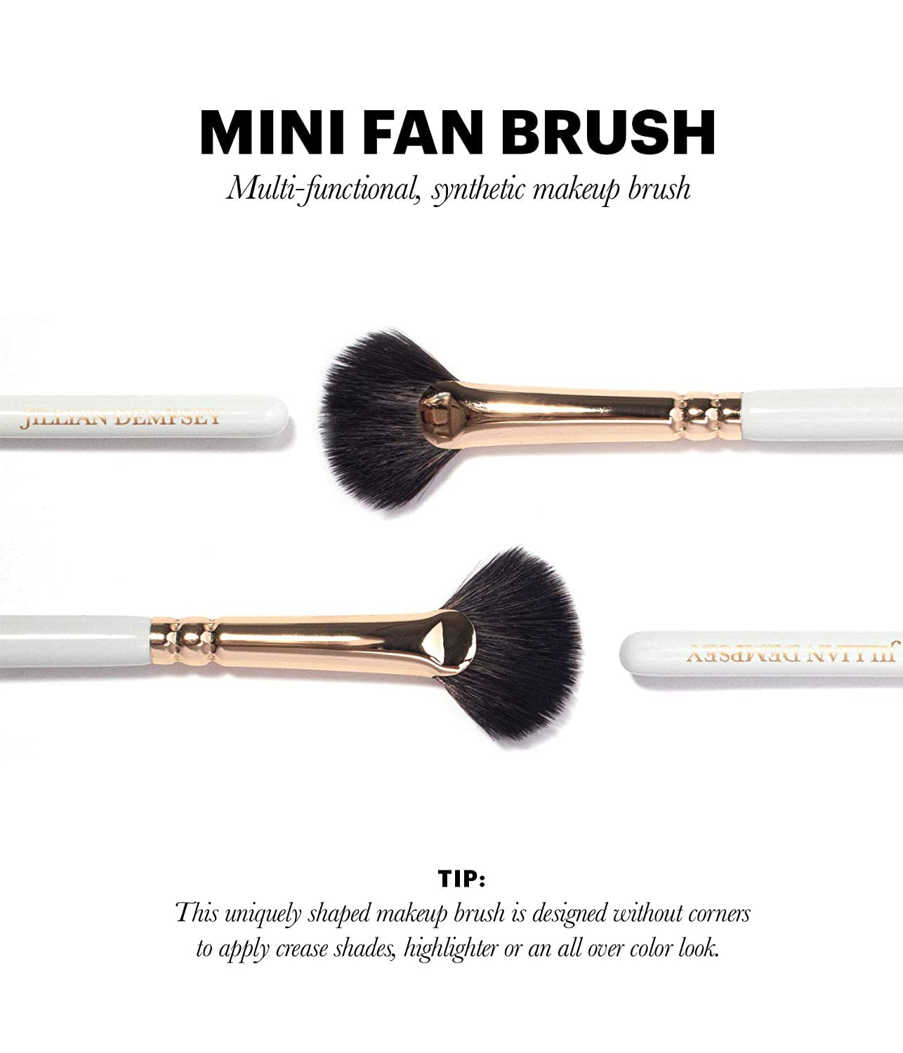 Jillian Dempsey Mini Fan Eye Makeup Brush: All in One Eyeshadow Makeup Brush: Multi-Functional Synthetic Vegan Eye Shadow Brush