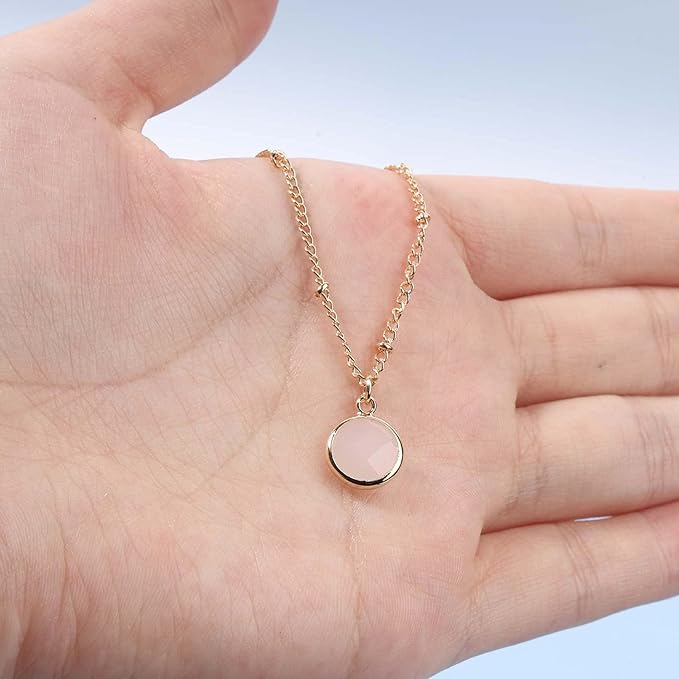 Boho Layered Opal Moonstone Necklace Choker Gold Round Opalite Necklace Clear Quartz Necklace Faceted Crystal Pendant Necklace Chain Jewelry for Women and Girls