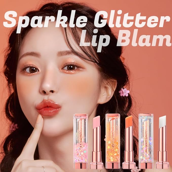 Sparkle Cute Lip Balm, Rose Red, Glittery, Moisturizing, Crayon