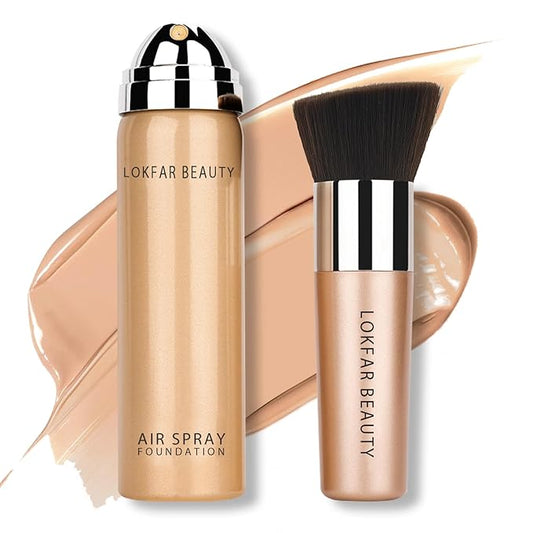 AirBrush Foundation Spray, Silky Mist Foundation Spray Makeup Set with Brush, Full Coverage Foundation for Smooth Radiant Finish, Formula Breathable Lightweight Hydrating | #03 Warm Peach