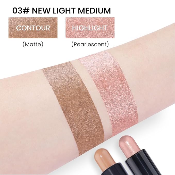 evpct 2in1 Face Shaping & Contouring Stick Cream Contour Concealer Bronzer Stick Makeup Kit for Beginner Face Highlighter Makeup Stick contorno maquillaje de maquillaje profesional,NEW Light Medium