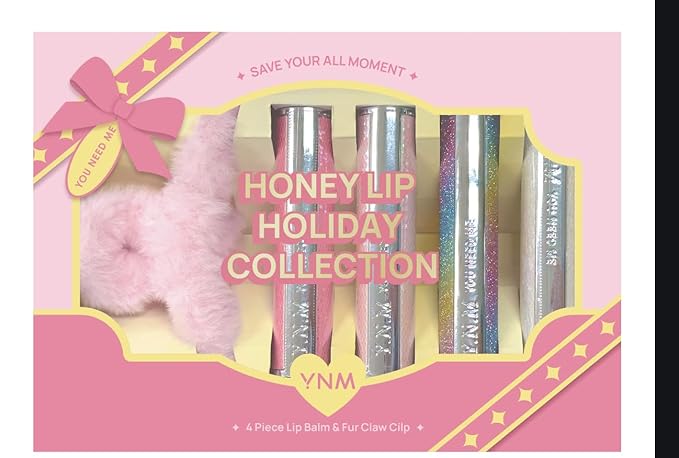 Honey Lip Holiday Collection, lip balm 4set & Hair Clip Gift, Rainbow Honey, Candy Honey, EWG Lip Balm