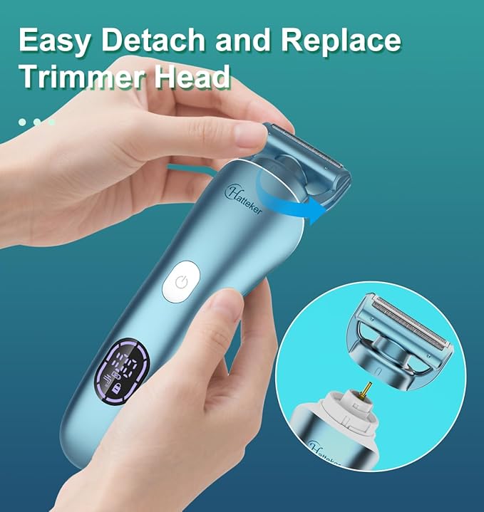 Hatteker Women's Electric Shaver Bikini Trimmer Hair Trimmer for Women Electric Razor for Legs Bikini Underarm Public Hairs Led Display IPX7 Waterproof Gift for Women (Blue)