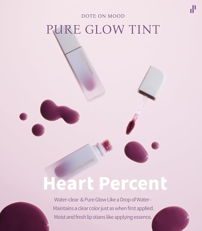 Heart Percent Dote On Mood Pure Glow Tint, Watery & Lightweight Moisturizing Lip Stain Long Lasting Liquid Lipstick 6.8g, #14. Magenta Dew