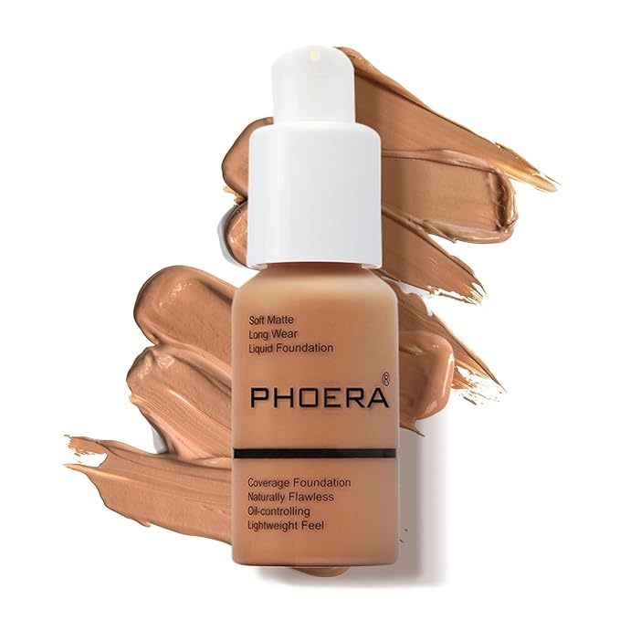 PHOERA Foundation Makeup Naturally Liquid Foundation Full Coverage Mattle Oil-Control Concealer 8 Colors Optional,Great Choice For Gift(#107 Honey,30ml)