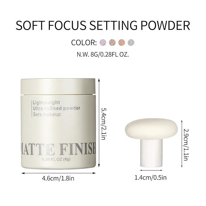 Erinde White Translucent Matte Setting Powder with Puff, Face Loose powder Makeup, Oil Control Finishing Powder, Lightweight Blurring Powder, Waterproof, 24H Long-Lasting, Creates Soft Focus Effect