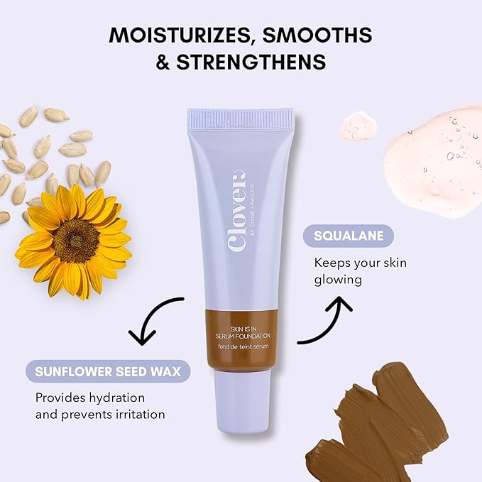 Clover Skin Is In Serum Foundation | Hydrating Face Serum, Lightweight Foundation, Cruelty-Free & Vegan | With Squalane And Sunflower Seed Wax | 30 ml - Shade 11 (Dark)