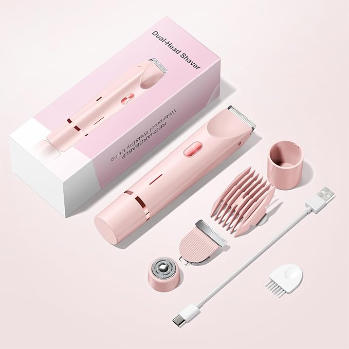 Bikini Trimmer for Women Electric Razors for Women, Double Head Dual Purpose, IPX7 Waterproof Hair Razor, Ceramic Blade Hair Trimmer Wet & Dry Use,Womens Painless Electric Shaver for Facial and Body