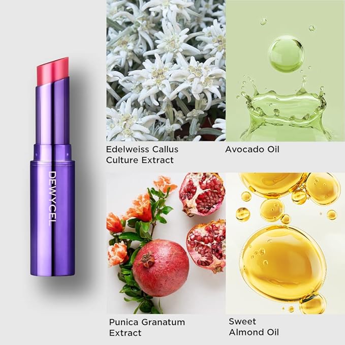 DEWYCEL TINTOURING BALM | #4 PURE RED | Non-Sticky Moisturizing & Hydrating Tinted Lip Balm for Chapped Lips | Natural Color Lip Glow Balm