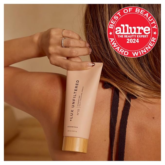'+ Lux Unfiltered N°32 Gradual Self Tanner, Hydrating Self Tanning Lotion with Shea Butter & Squalane - Non-Sticky, No Transfer, Natural-Looking Tan - Vegan & Cruelty-Free Sunless Tanner - Rosewood